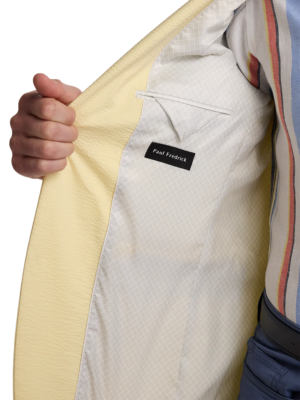 Cotton Blend Seersucker Single Breasted Notch Lapel Sport Coat - Light Yellow - Image 4