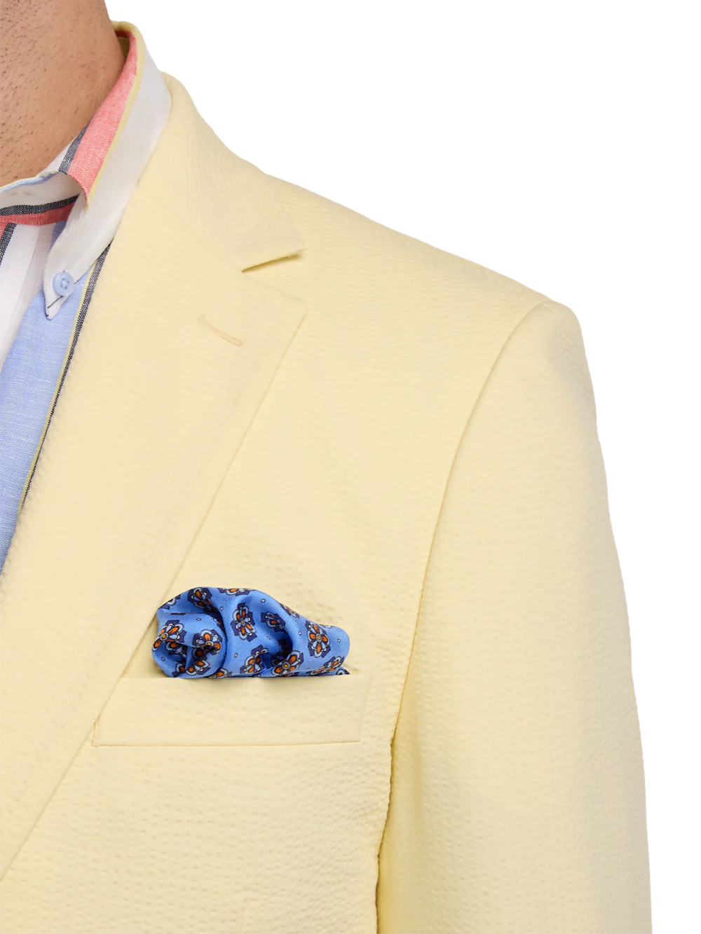 Cotton Blend Seersucker Single Breasted Notch Lapel Sport Coat - Light Yellow - Image 6