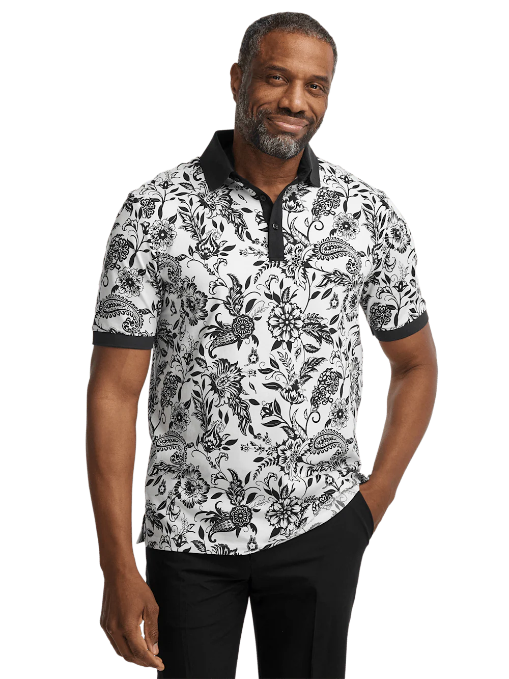 Cotton Blend Three Button Polo - Black/white - Image 2
