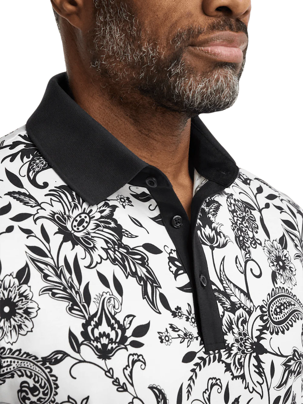 Cotton Blend Three Button Polo - Black/white - Image 3
