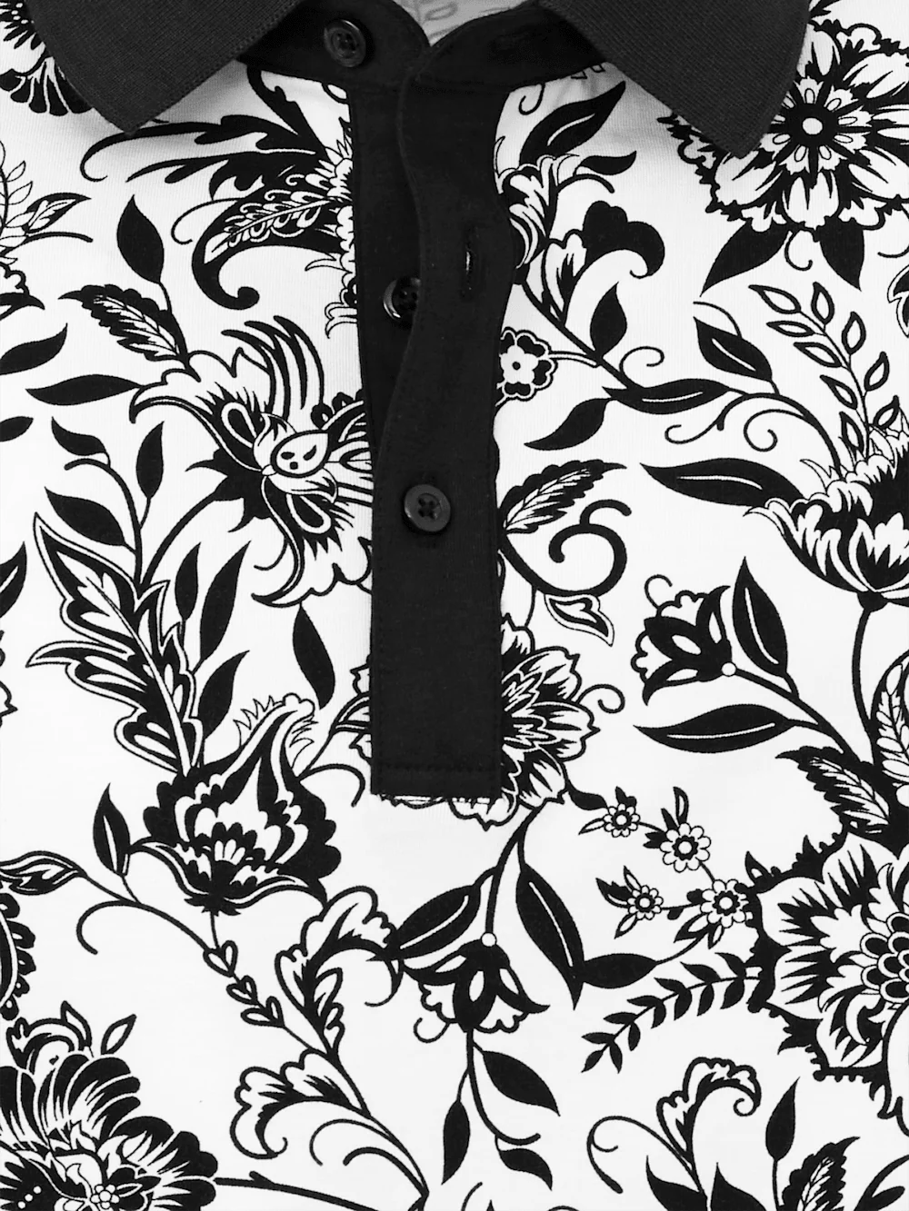 Cotton Blend Three Button Polo - Black/white - Image 7