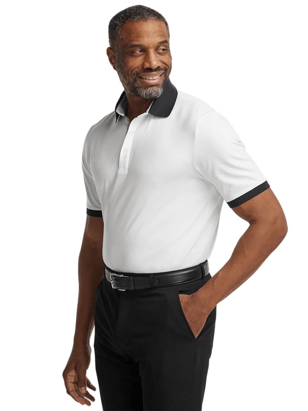 Cotton Blend Three Button Polo - White - Image 5