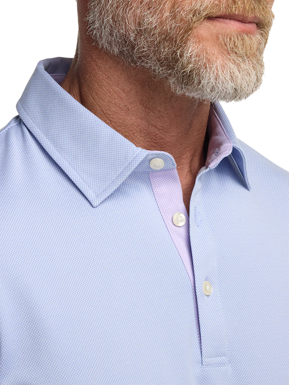 Cotton Blend Three Button Polo - Blue - Image 3