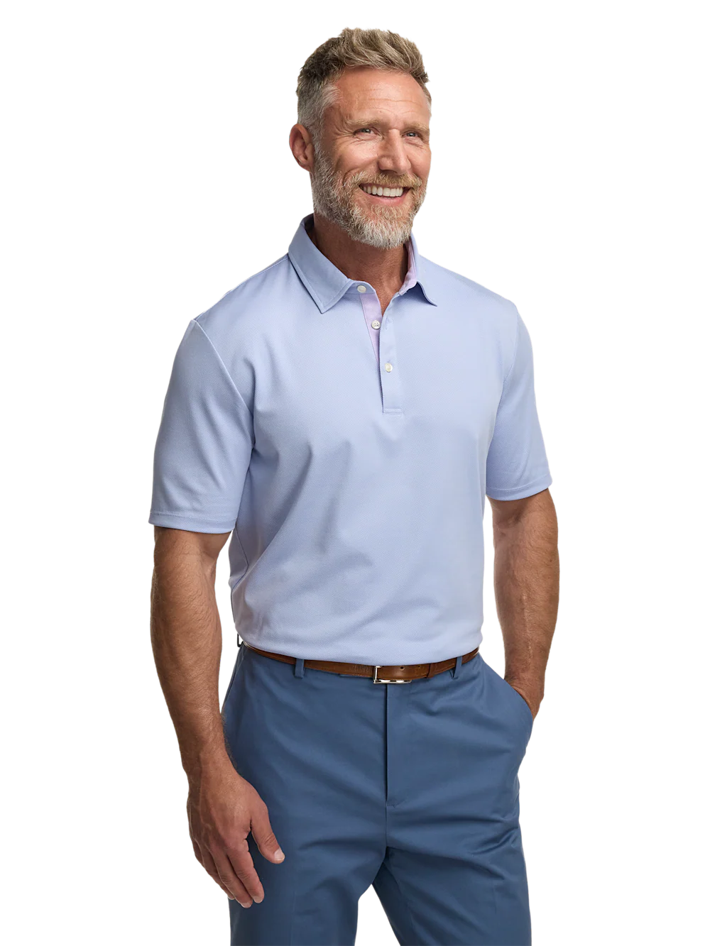 Cotton Blend Three Button Polo - Blue - Image 5