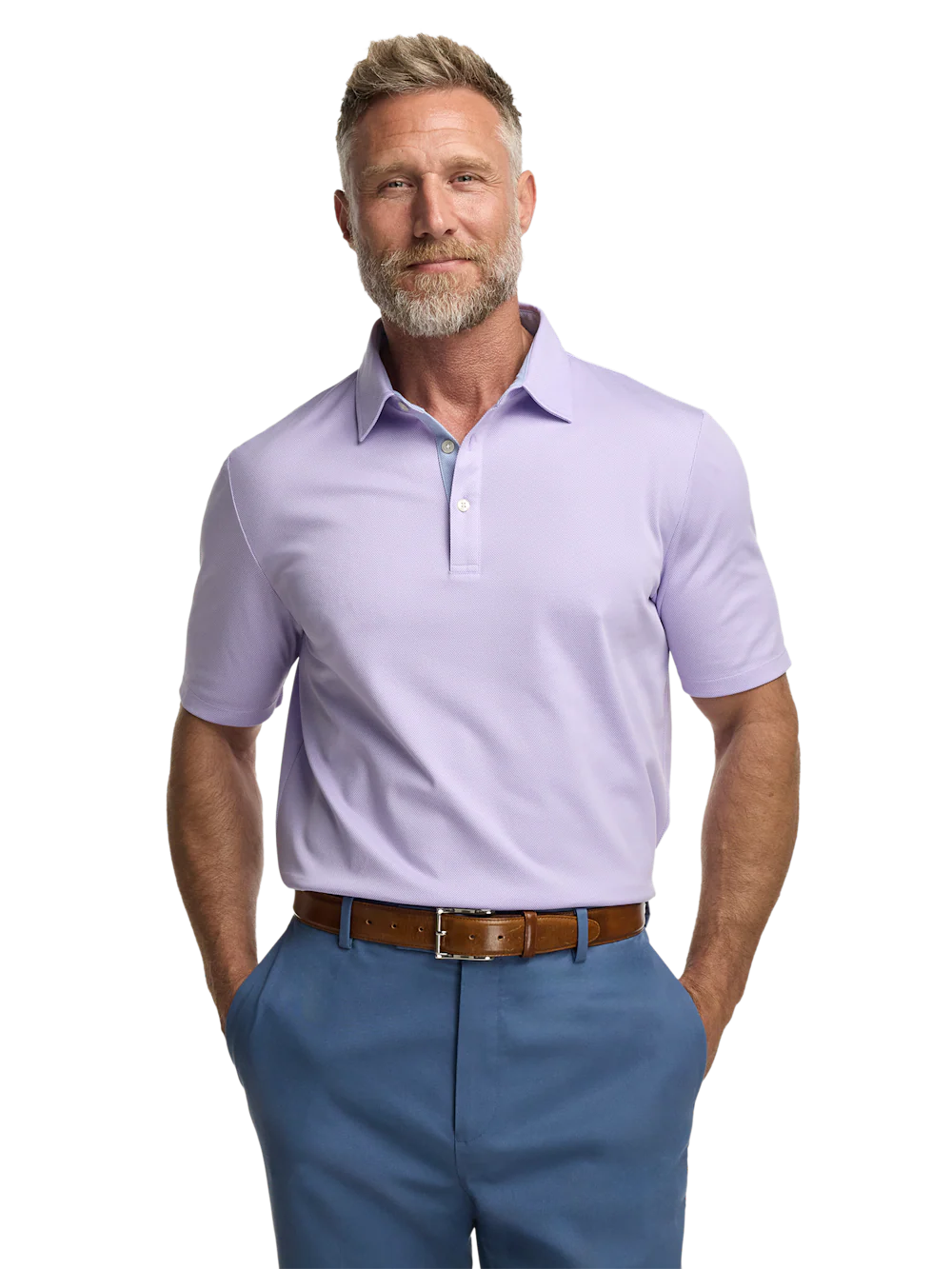 Cotton Blend Three Button Polo - Lavender - Image 5