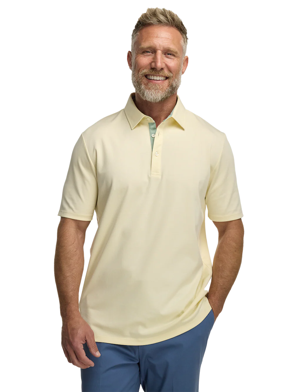 Cotton Blend Three Button Polo - Light Yellow - Image 2