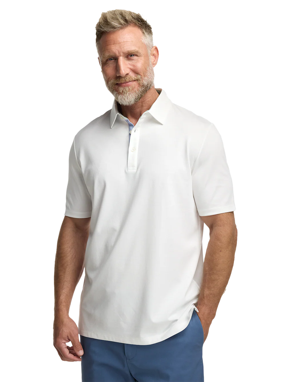 Cotton Blend Three Button Polo - White - Image 2