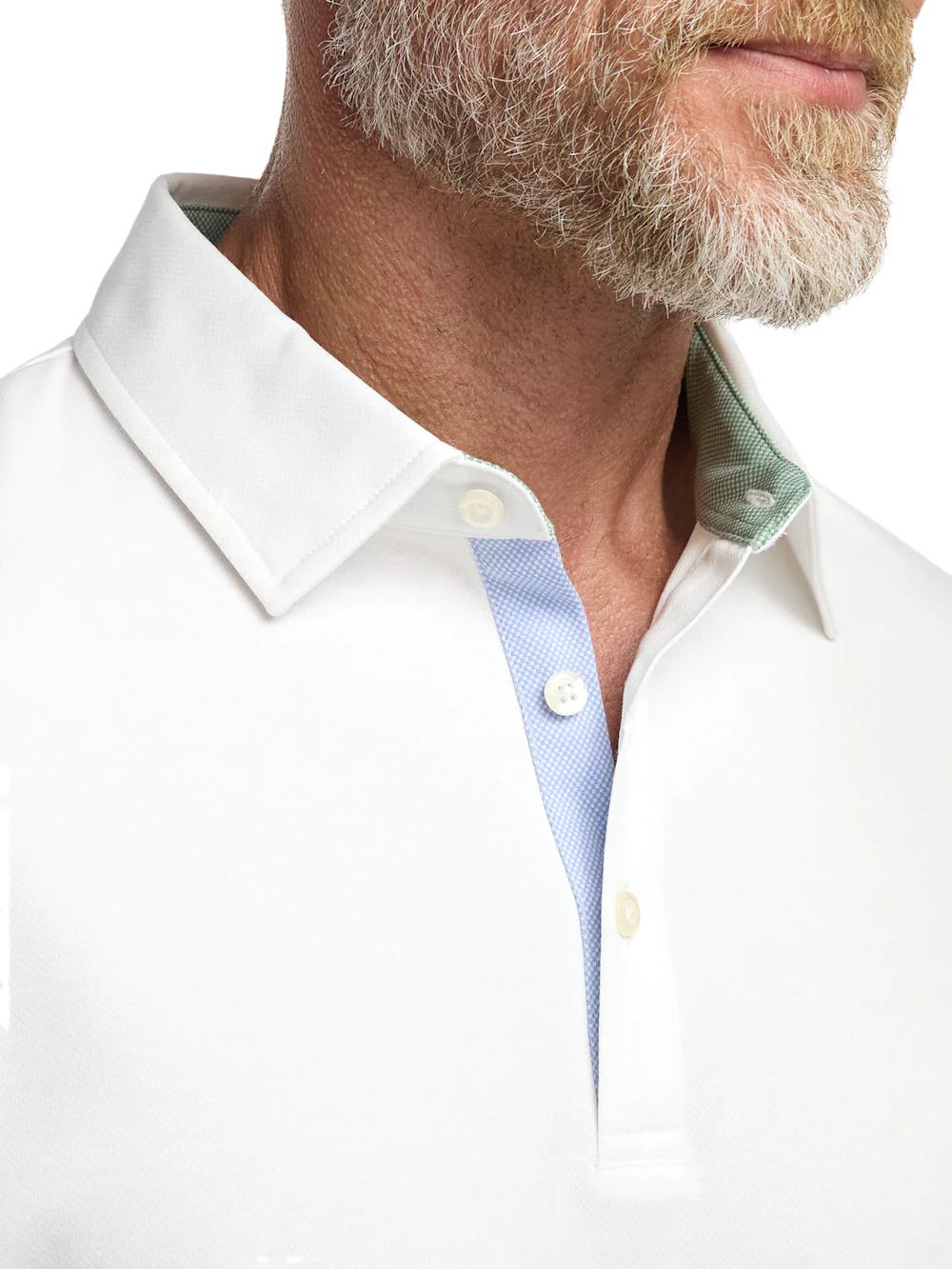 Cotton Blend Three Button Polo - White - Image 3
