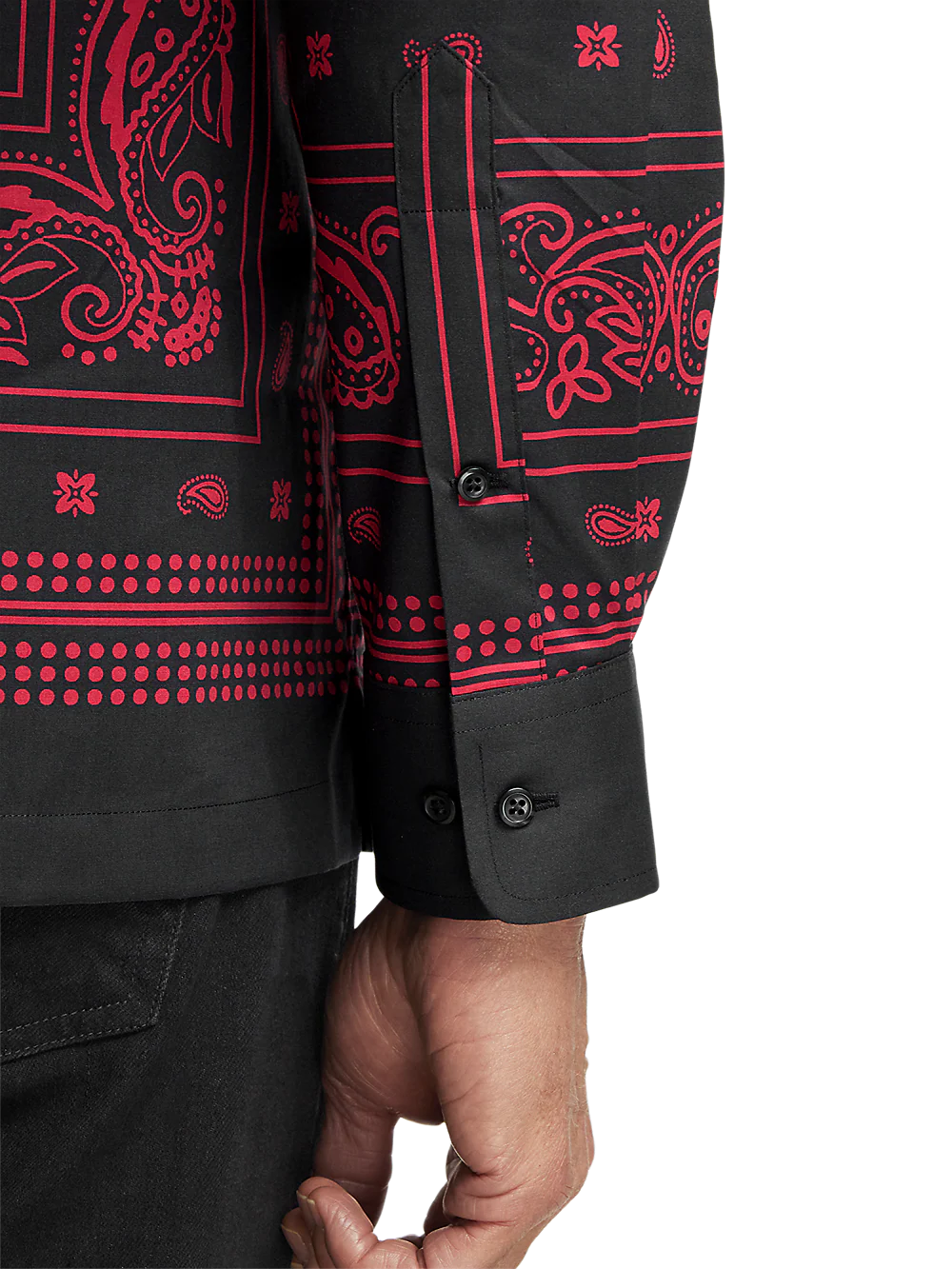 Cotton Border Print Casual Shirt - Black/red - Image 4