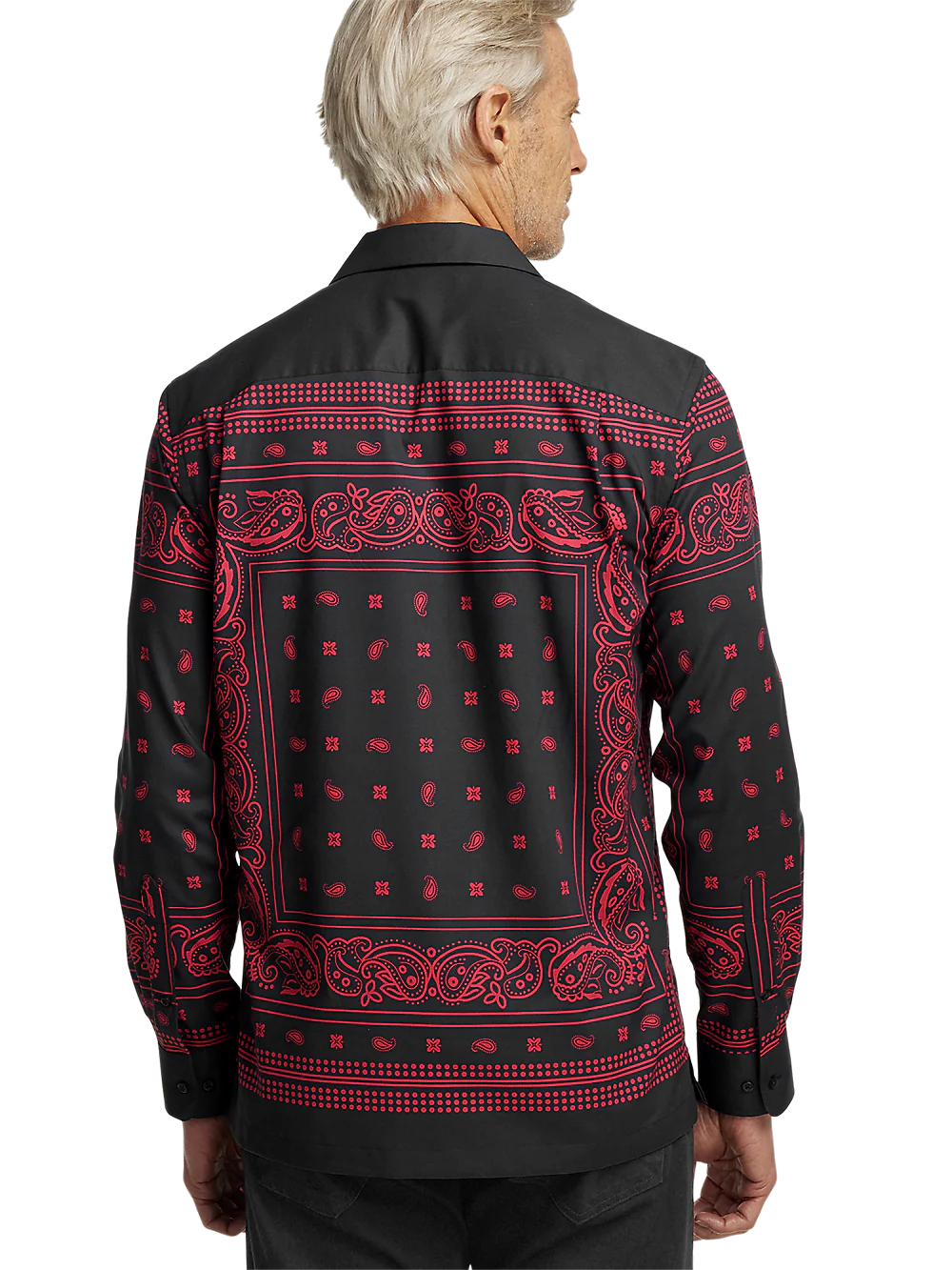 Cotton Border Print Casual Shirt - Black/red - Image 5