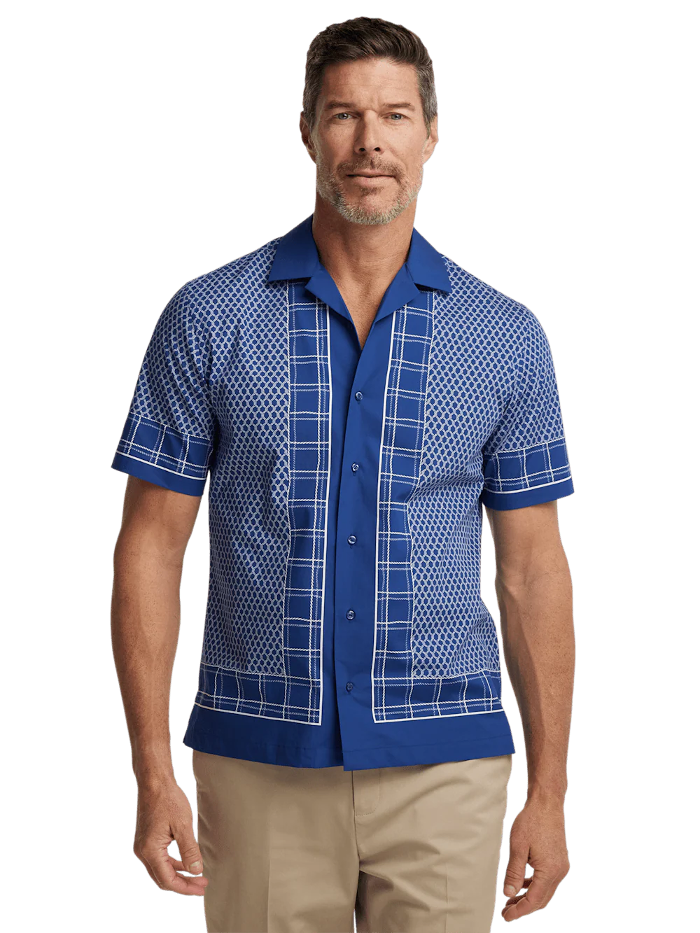 Cotton Border Print Casual Shirt - Blue - Image 2