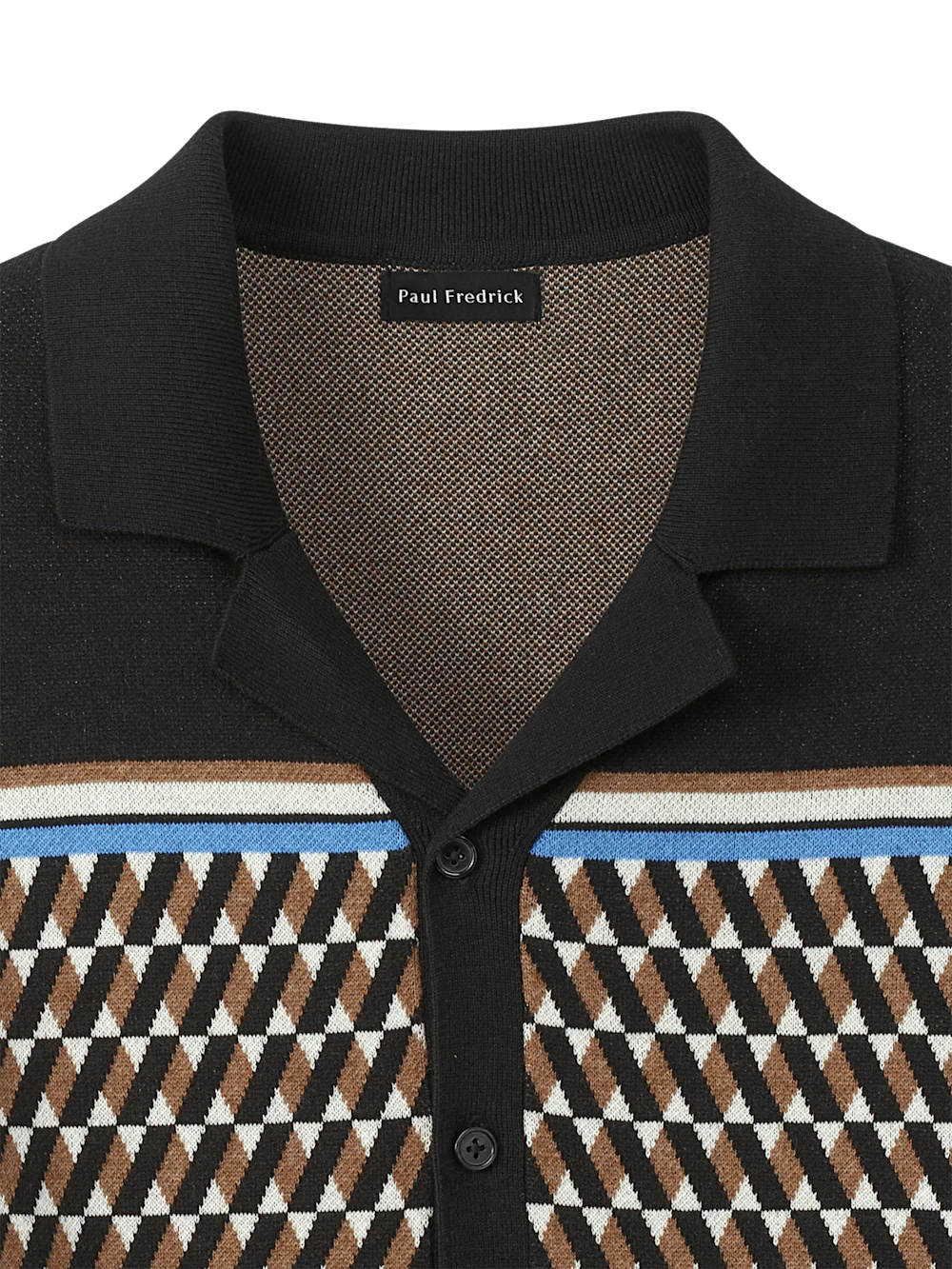 Cotton Button Front Camp Collar Sweater - Black/brown - Image 6