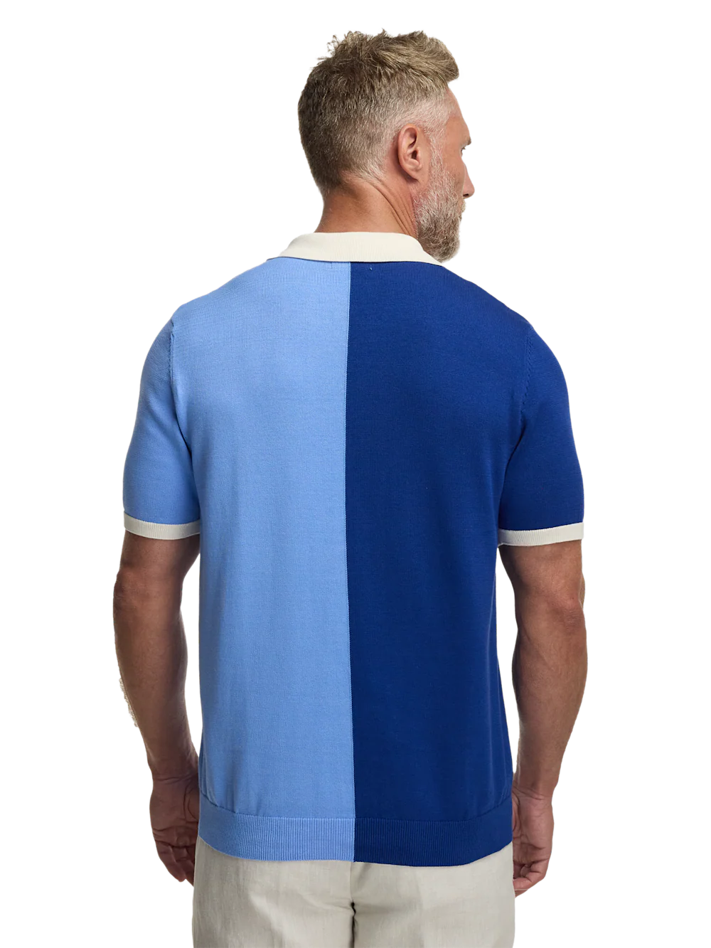 Cotton Button Front Camp Collar Sweater - Blue - Image 5