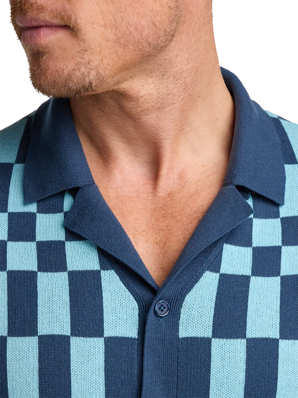 Cotton Button Front Camp Sweater - Blue Multi - Image 3