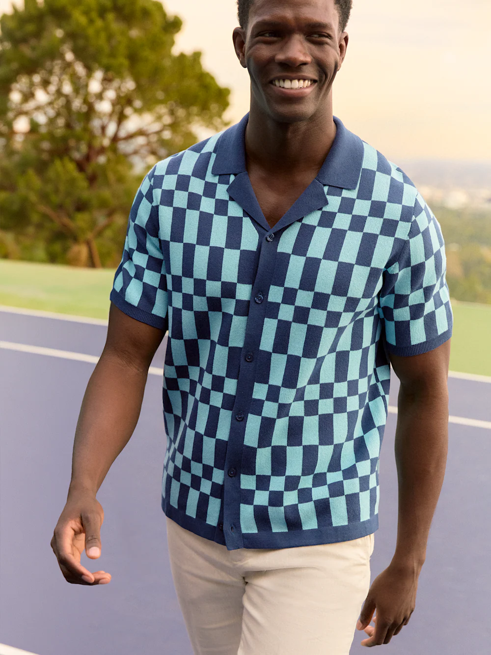Cotton Button Front Camp Sweater - Blue Multi - Image 7