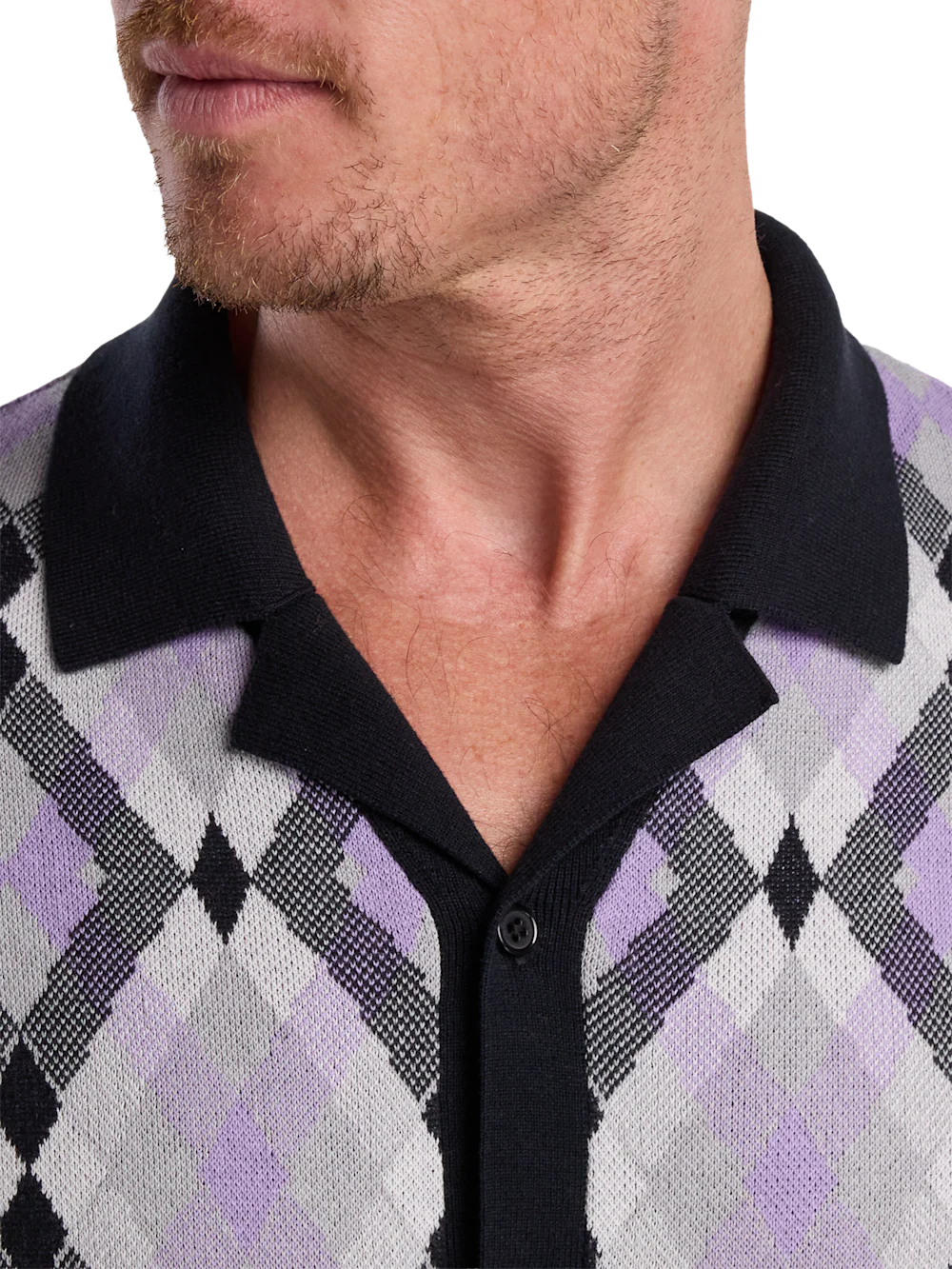 Cotton Button Front Camp Sweater - Purple Multi - Image 3