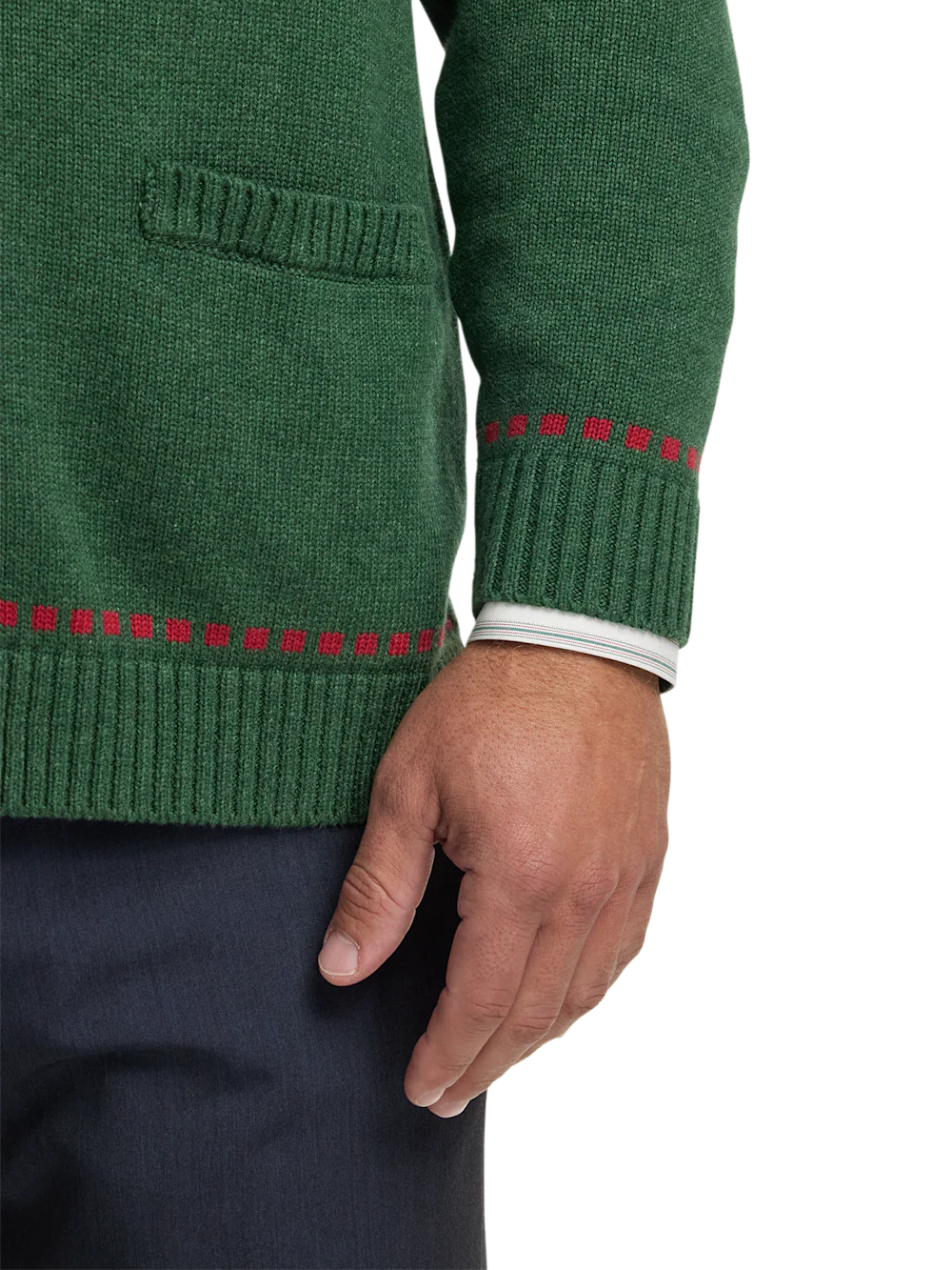 Cotton Button Front Fair Isle Shawl Collar Cardigan Sweater - Green - Image 4