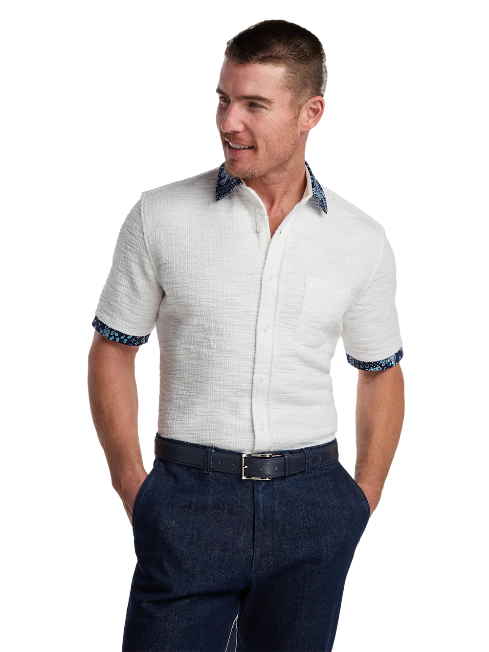 Cotton Button Front Polo - White - Image 3