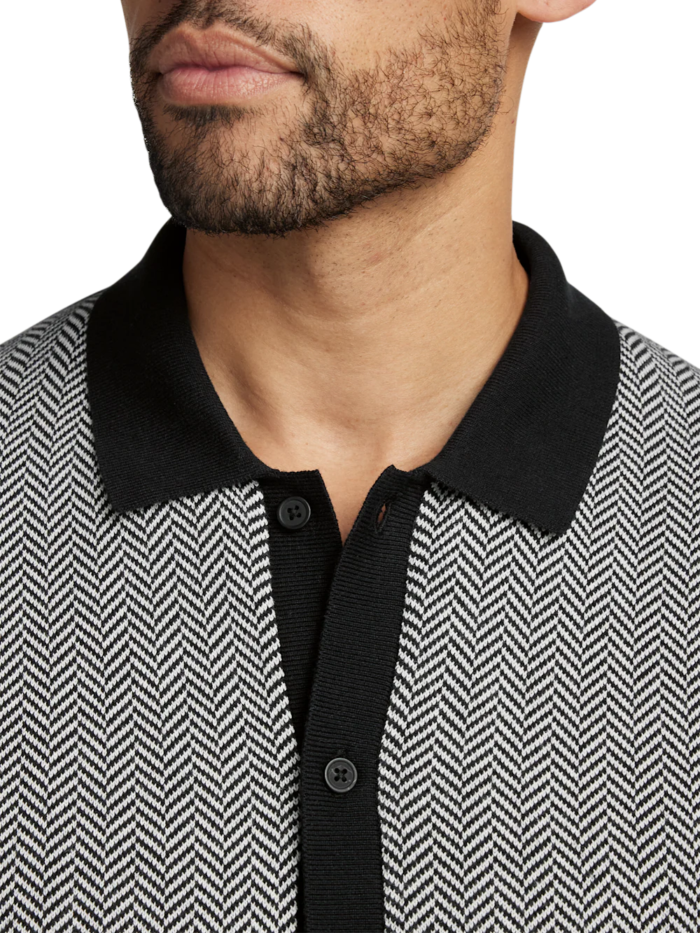 Cotton Button Front Polo - Black/white - Image 3