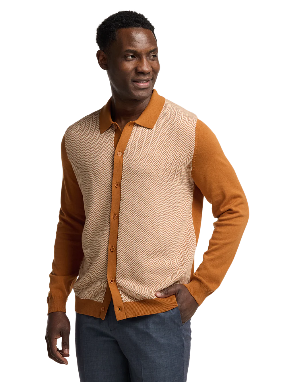Cotton Button Front Polo - Cognac - Image 2