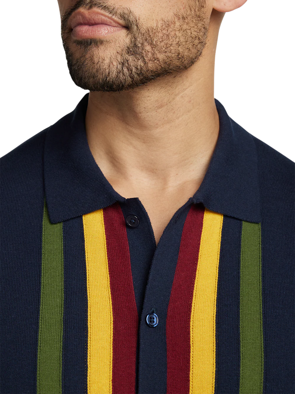 Cotton Button Front Polo - Navy - Image 3