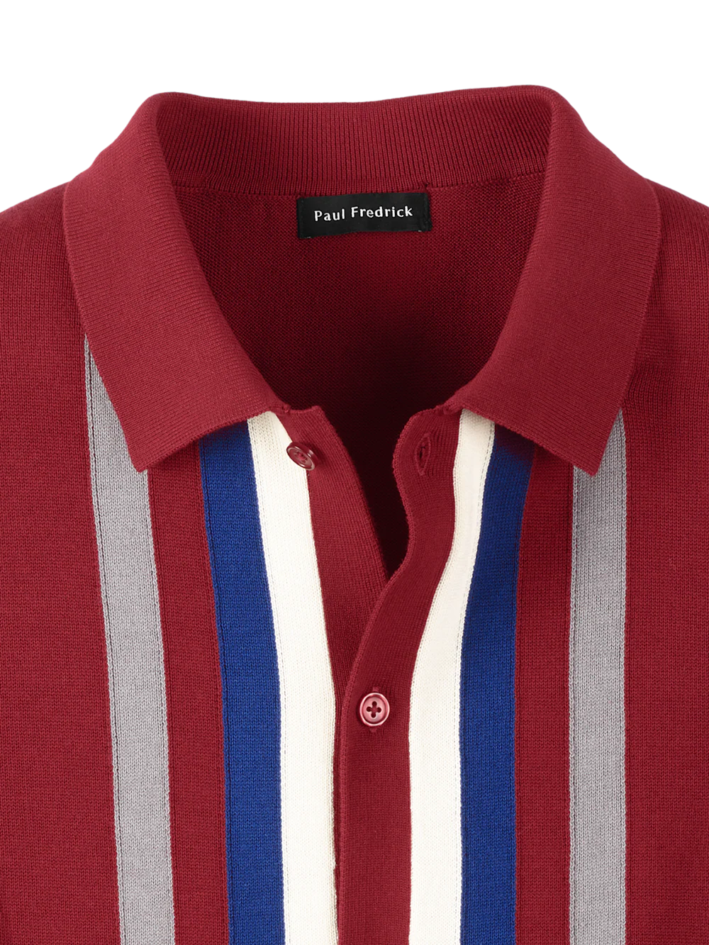 Cotton Button Front Polo - Burgundy - Image 6