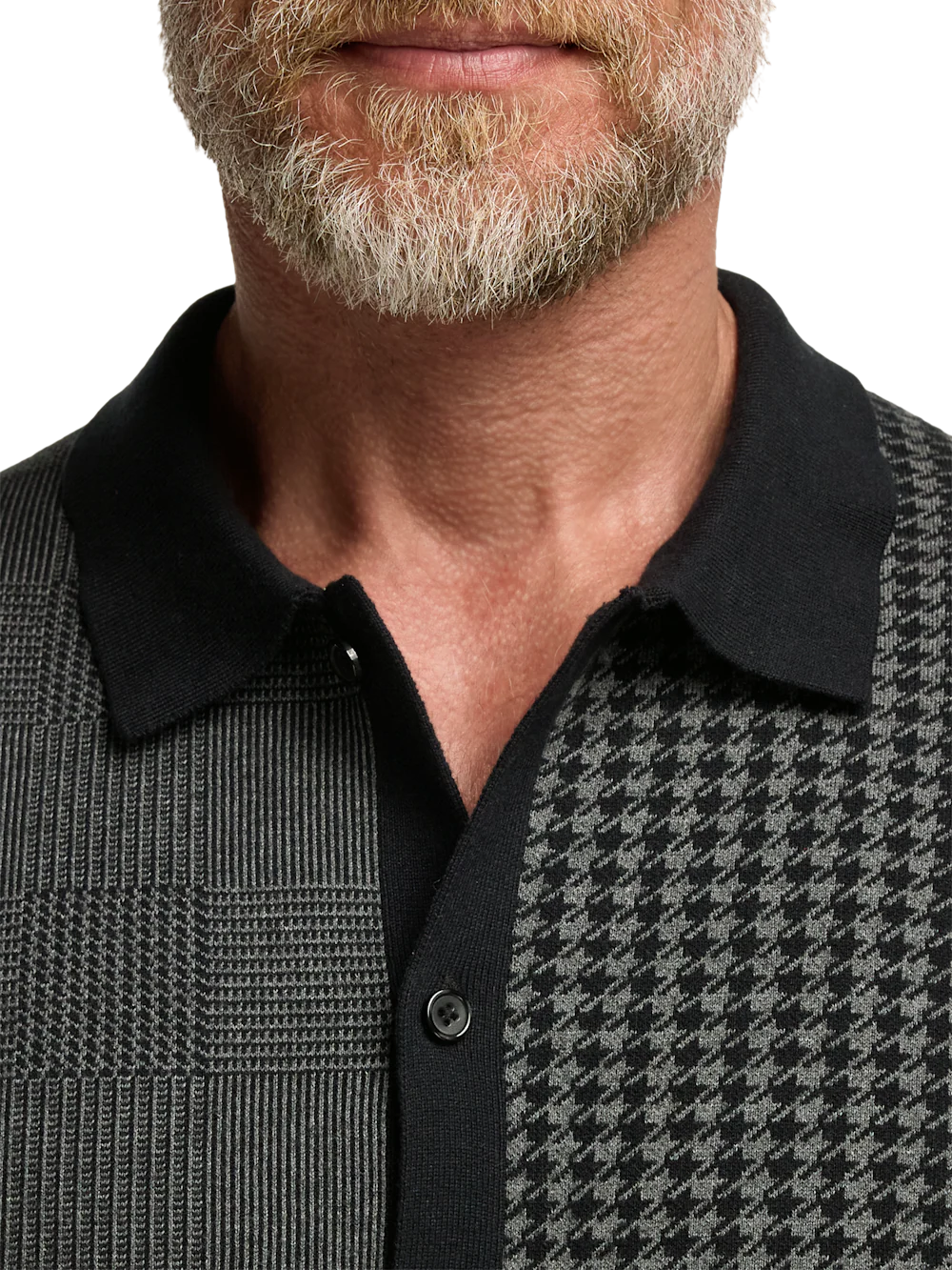 Cotton Button Front Polo - Black/grey - Image 3