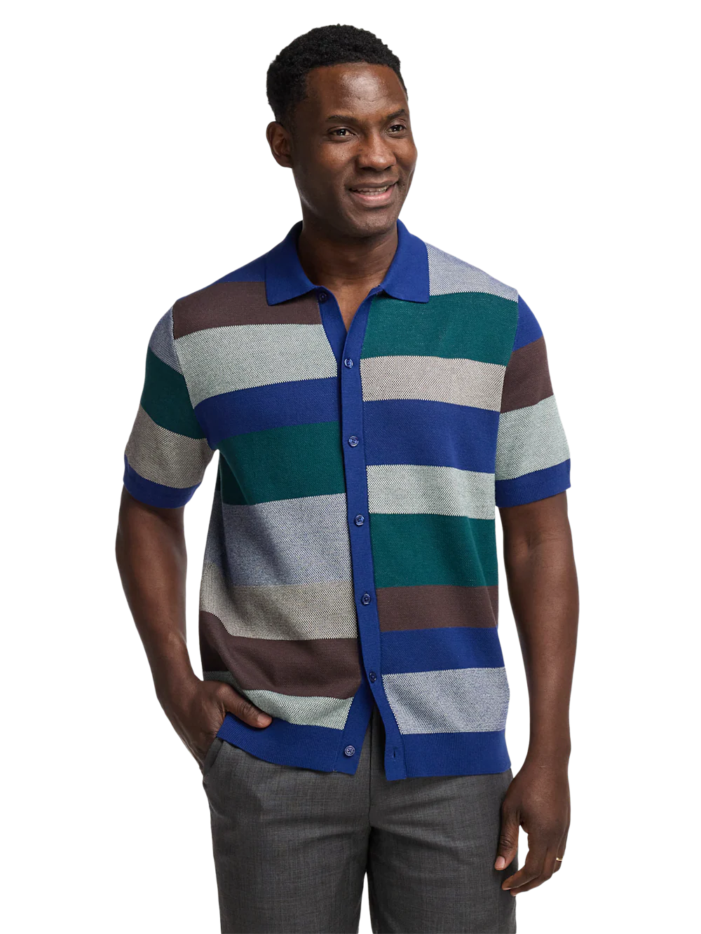 Cotton Button Front Polo - Multi - Image 2