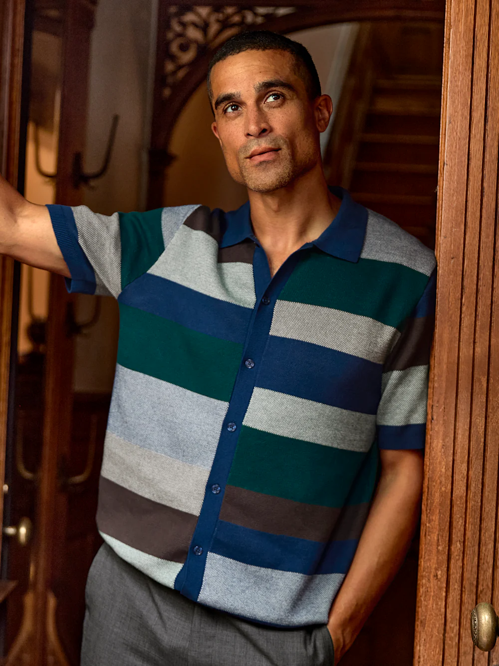 Cotton Button Front Polo - Multi - Image 7