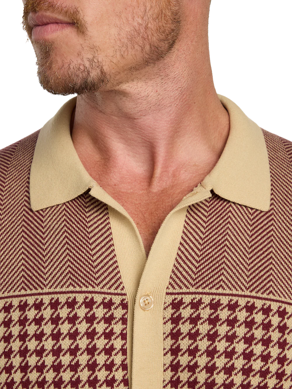 Cotton Button Front Polo - Burgundy - Image 3