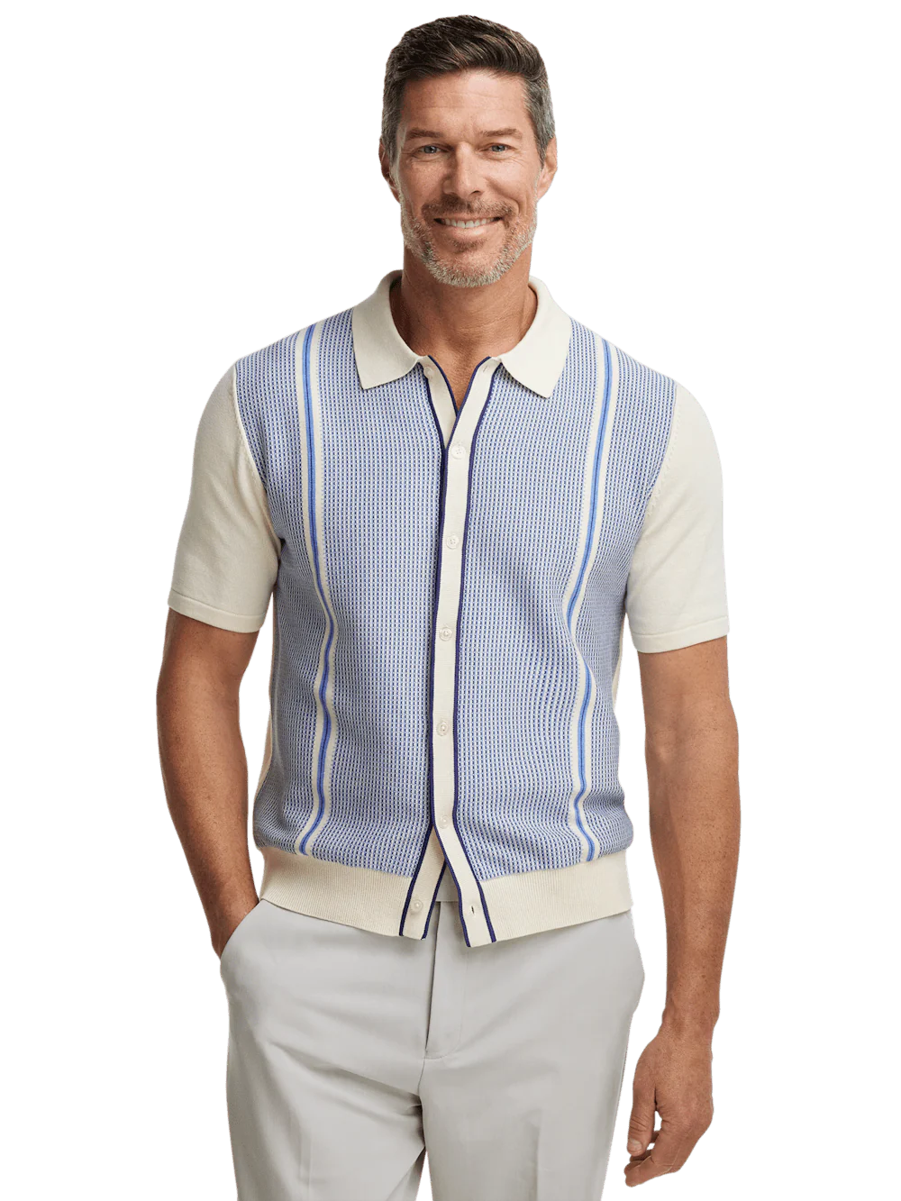 Cotton Button Front Polo - Blue - Image 2