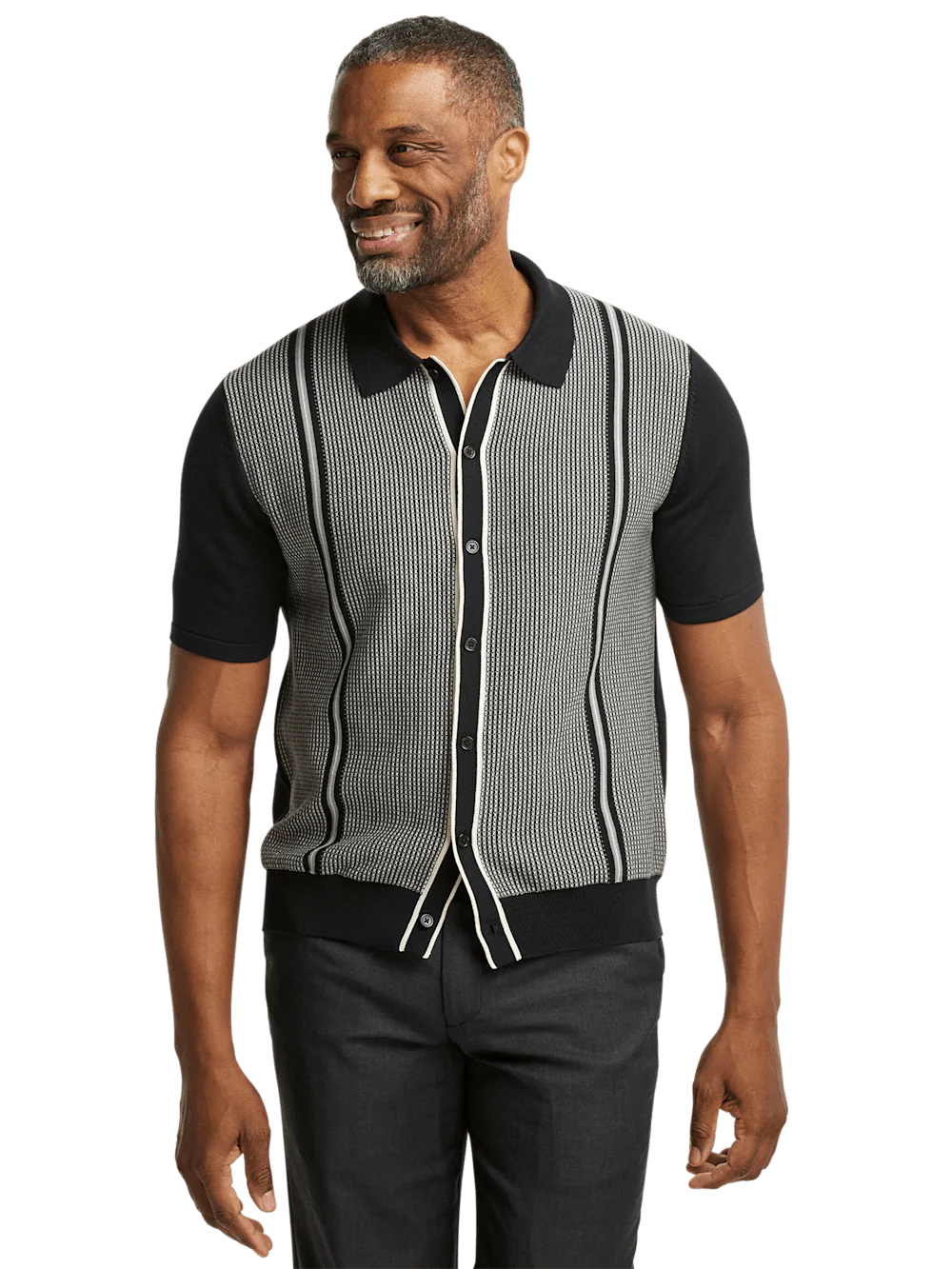 Cotton Button Front Polo - Black - Image 2