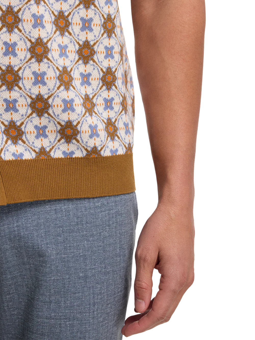 Cotton Button Front Polo - Tan Multi - Image 4