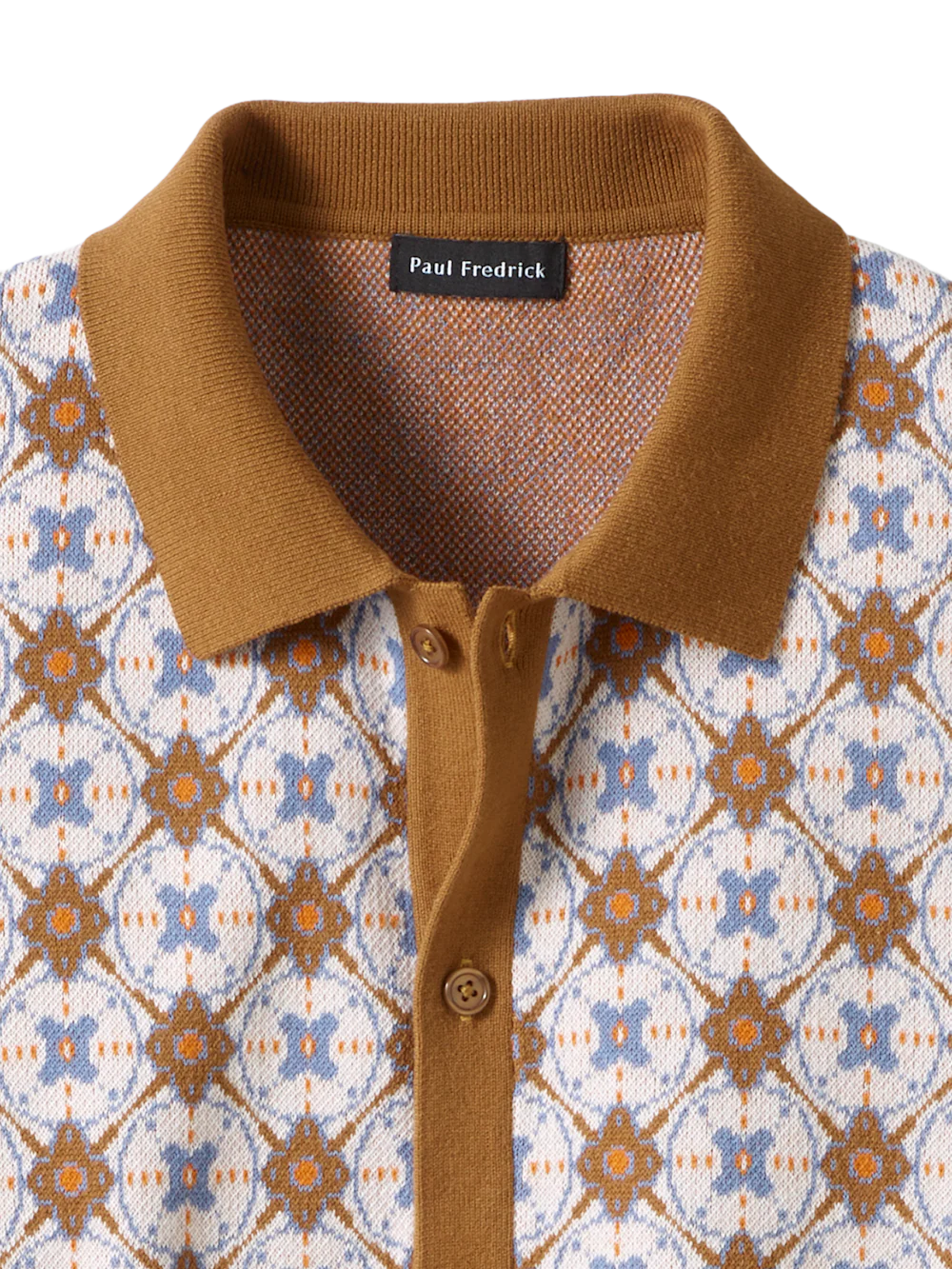 Cotton Button Front Polo - Tan Multi - Image 6