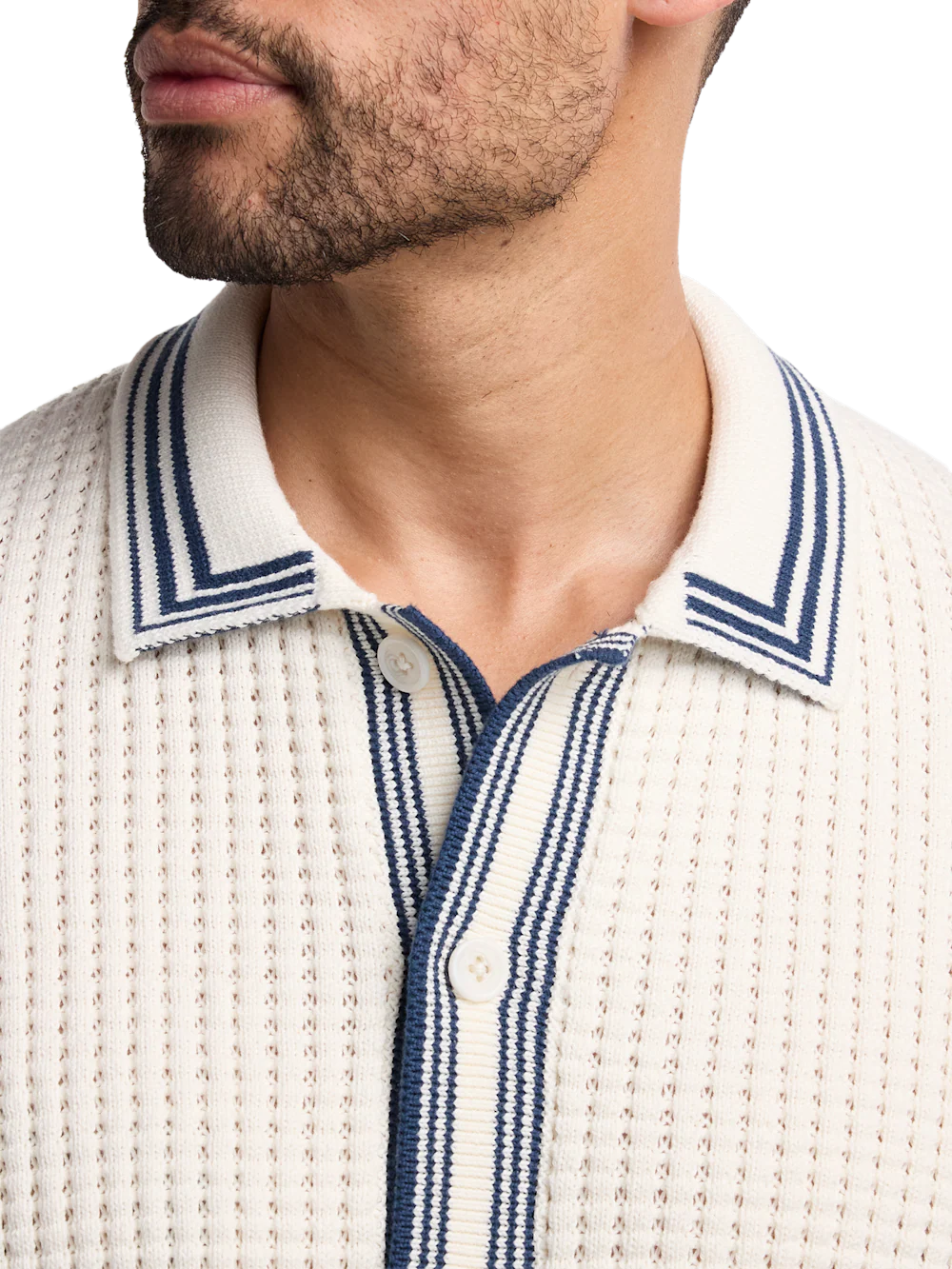 Cotton Button Front Polo - Ivory - Image 3