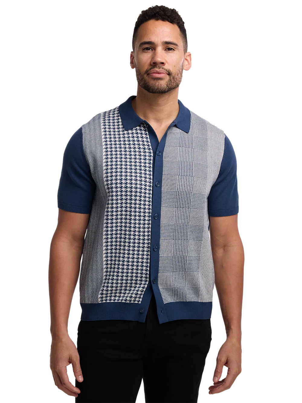 Cotton Button Front Polo - Blue - Image 2
