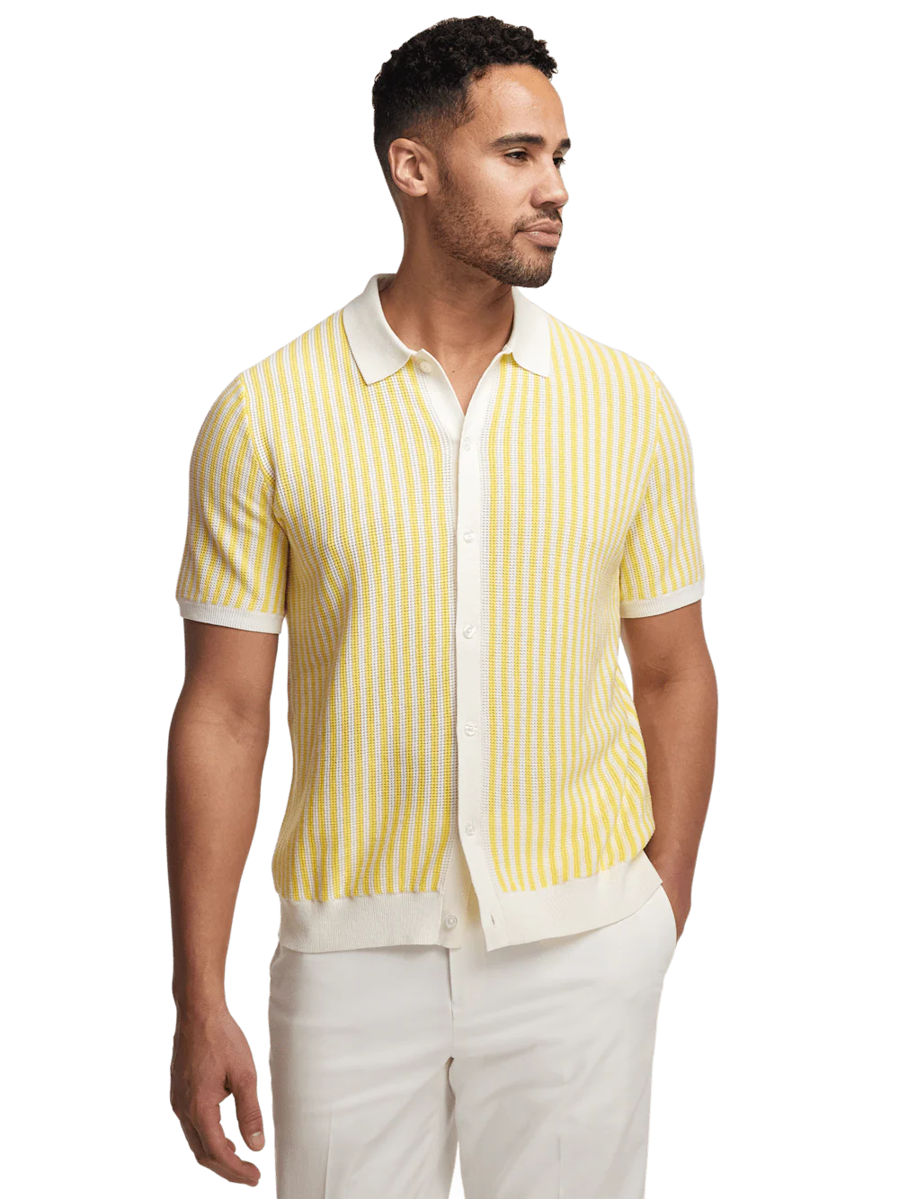 Cotton Button Front Polo - Yellow - Image 2