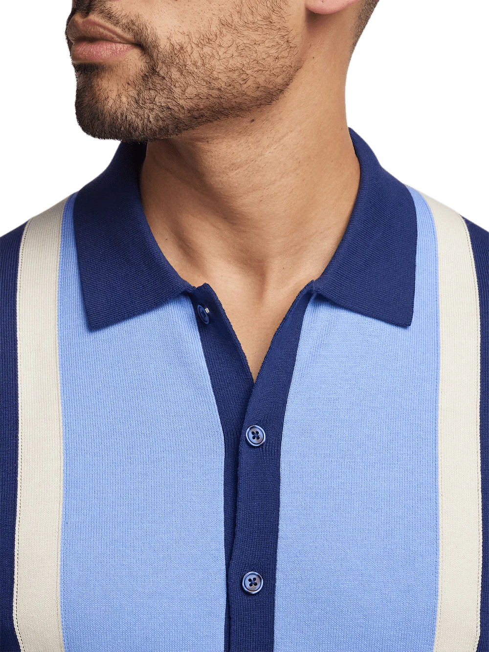 Cotton Button Front Polo - Navy - Image 3