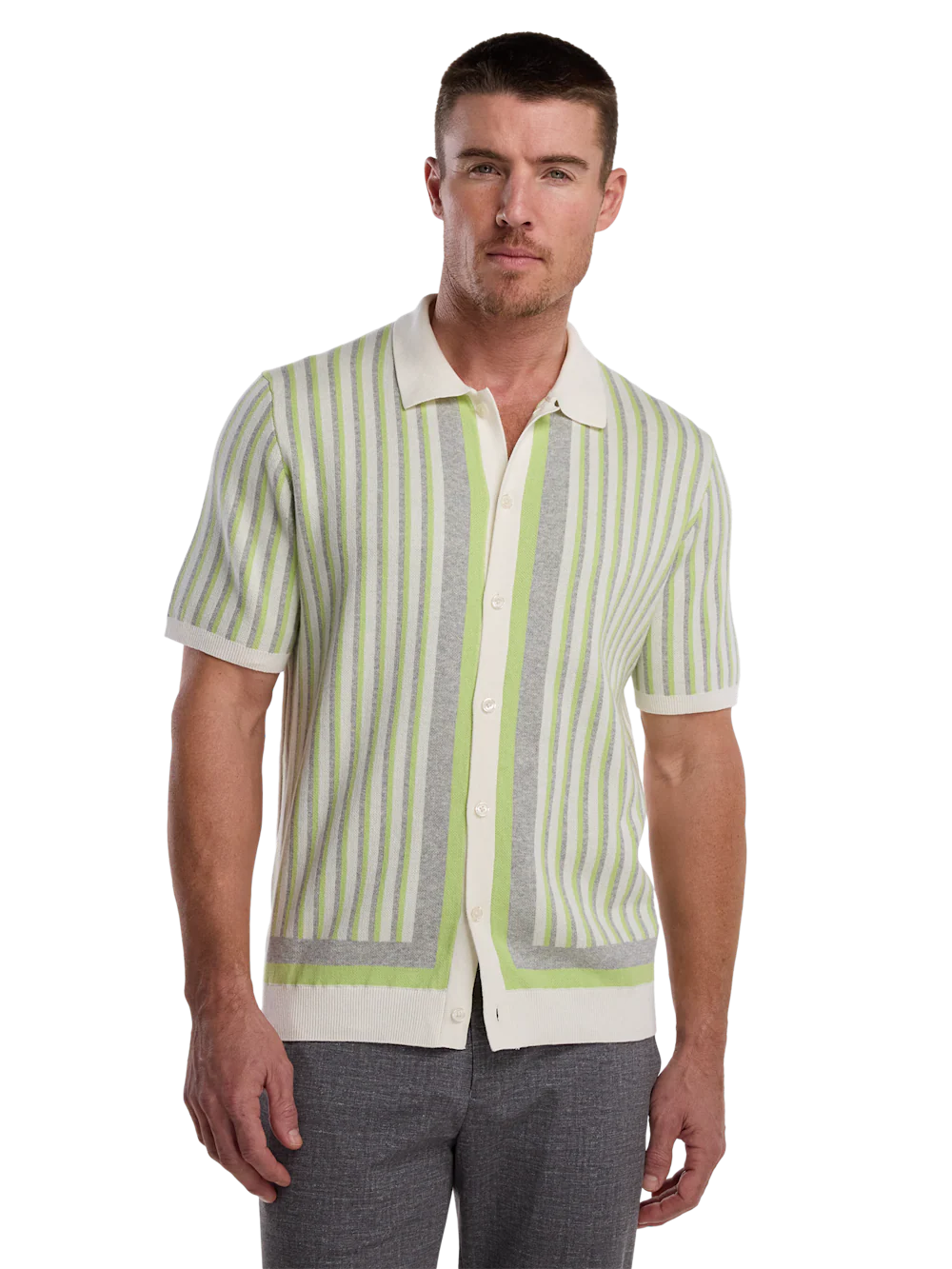Cotton Button Front Polo - Green - Image 2