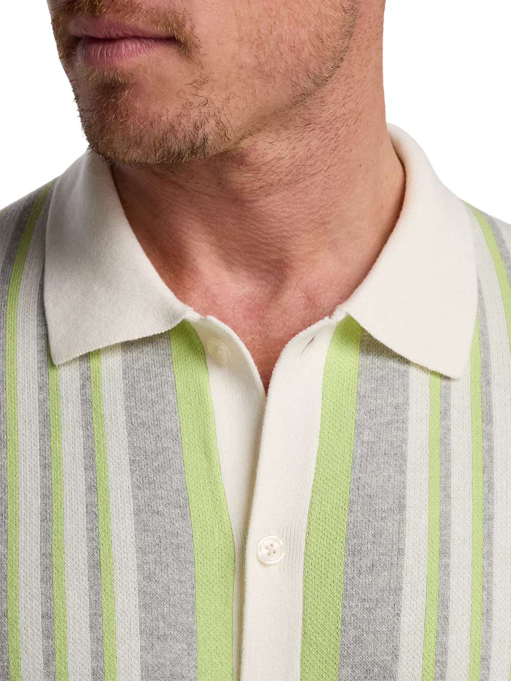 Cotton Button Front Polo - Green - Image 3