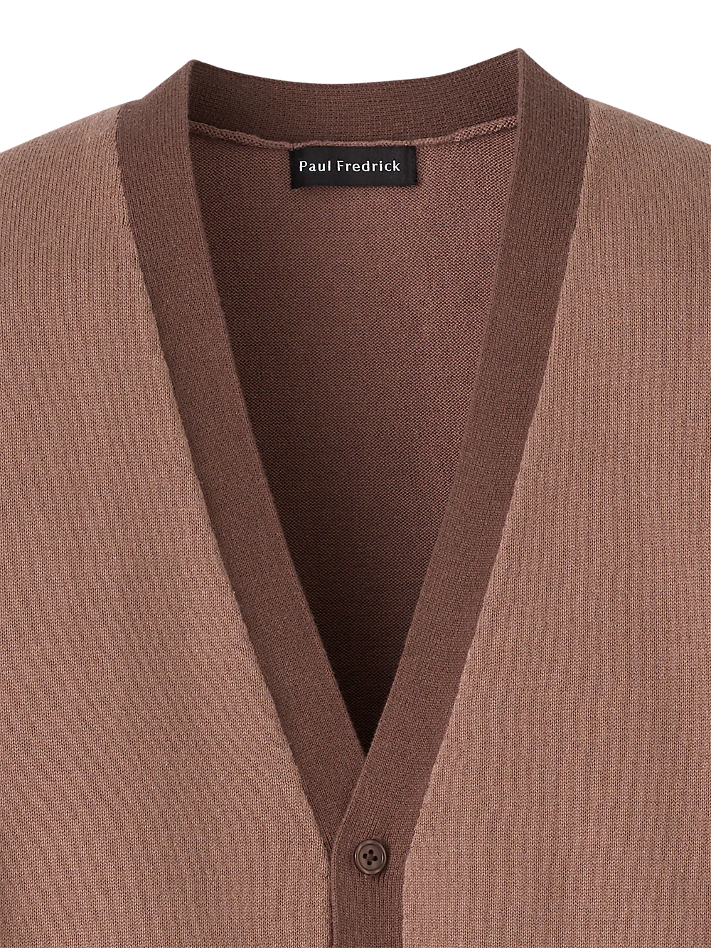 Cotton Button Front V-neck Cardigan - Brown - Image 6