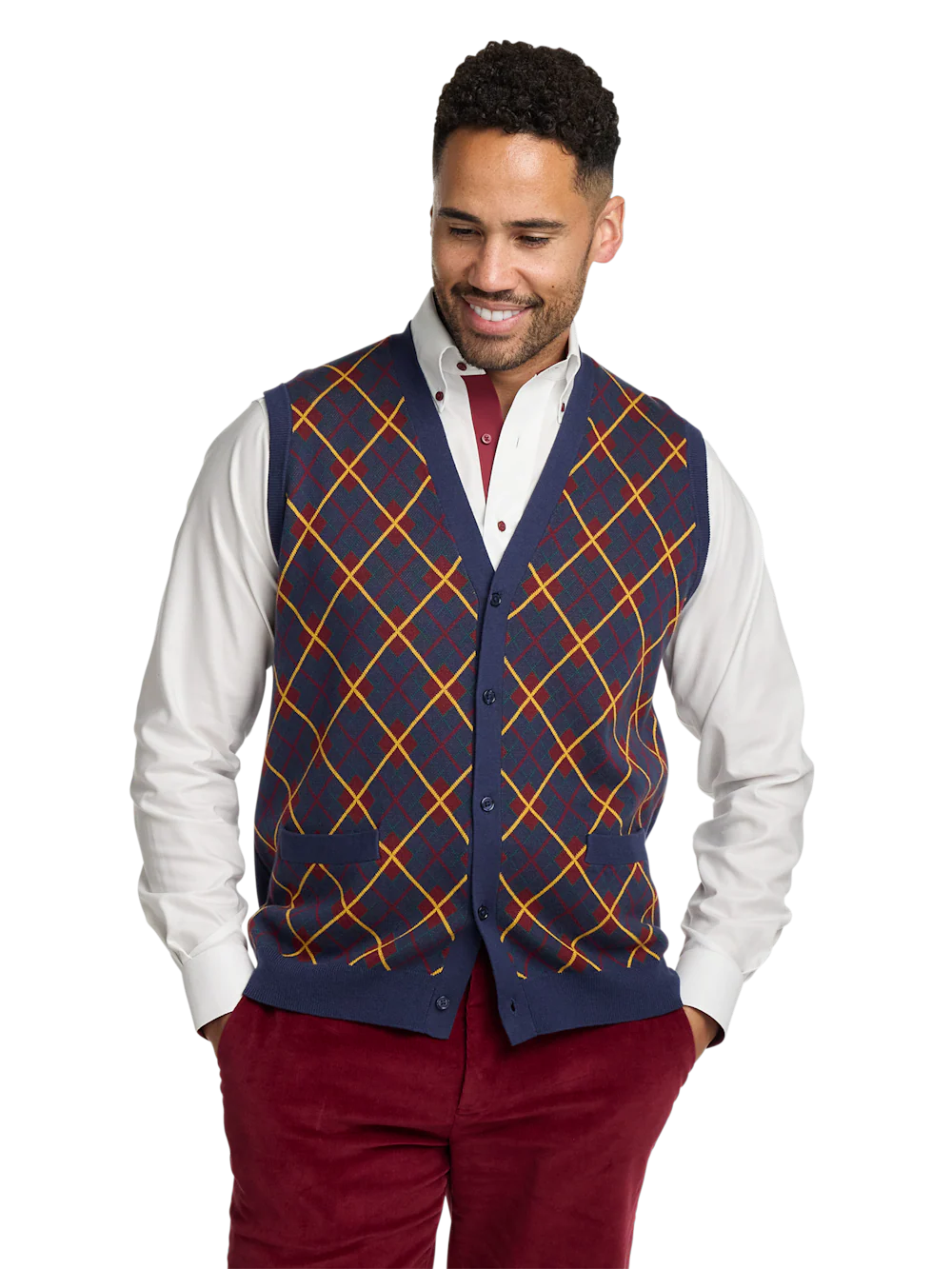 Cotton Button Front V-neck Cardigan Vest - Multi - Image 2