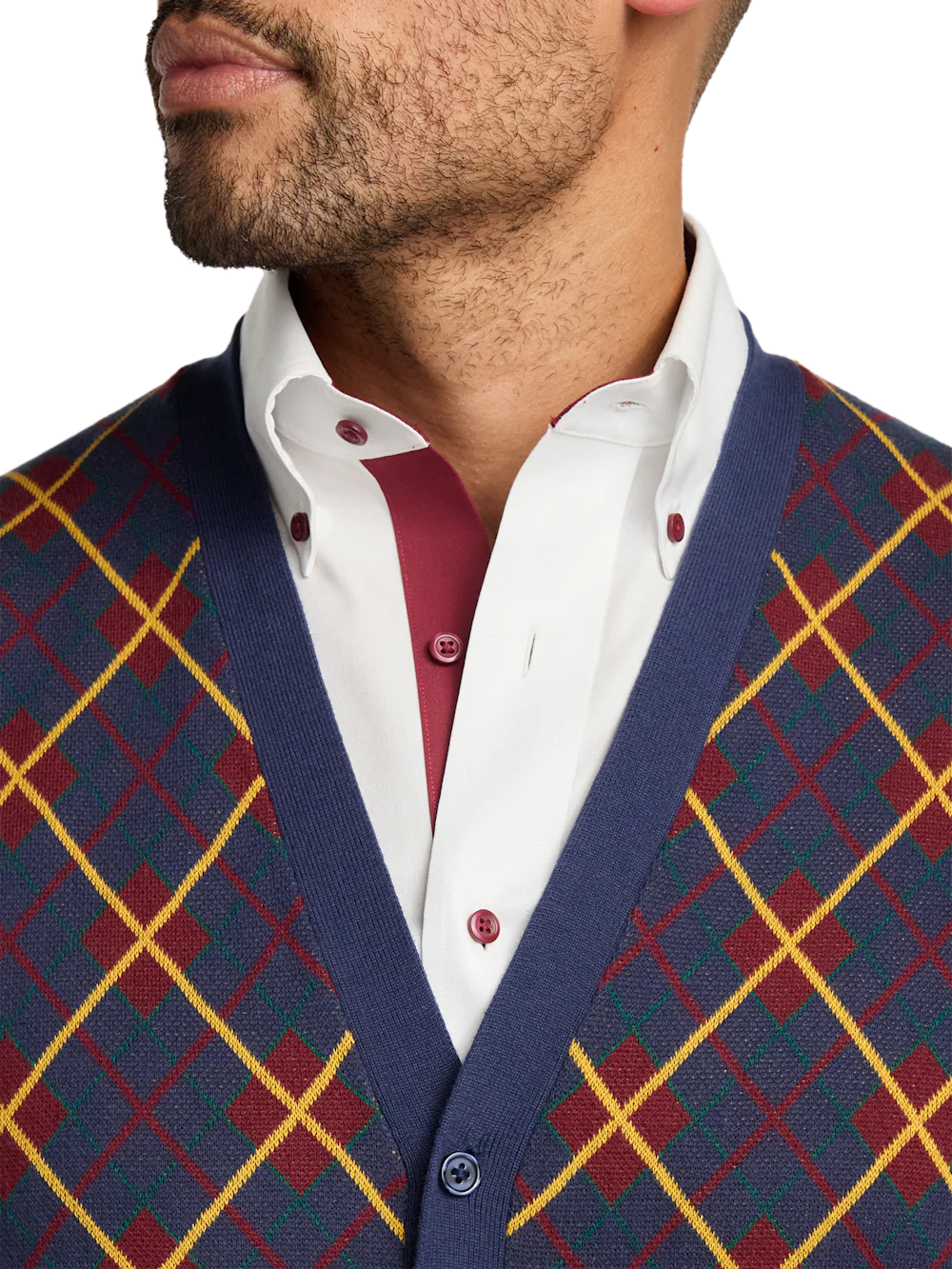 Cotton Button Front V-neck Cardigan Vest - Multi - Image 3
