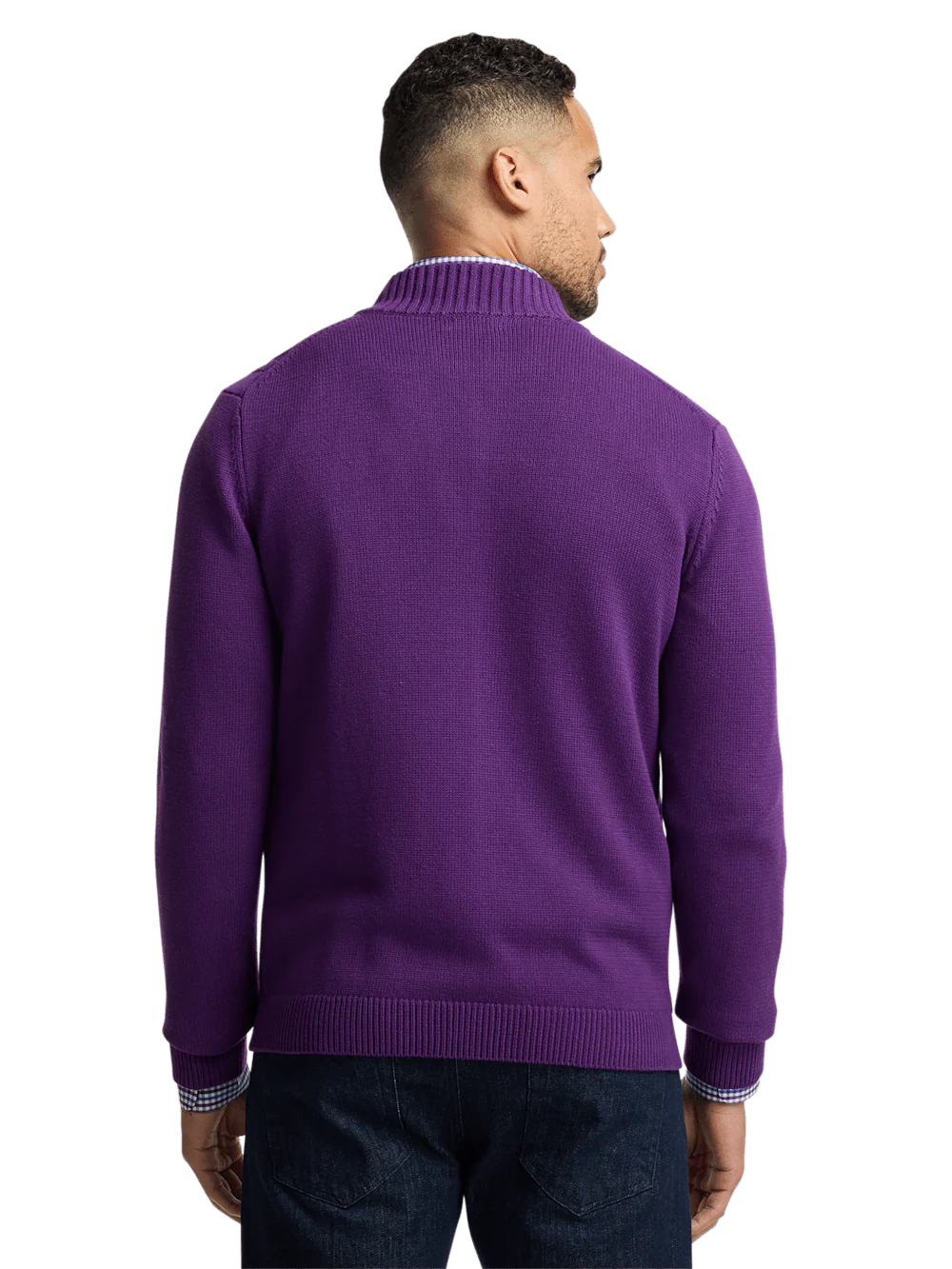 Cotton Cable Full Zip Mock Neck Sweater - Purple - Image 5