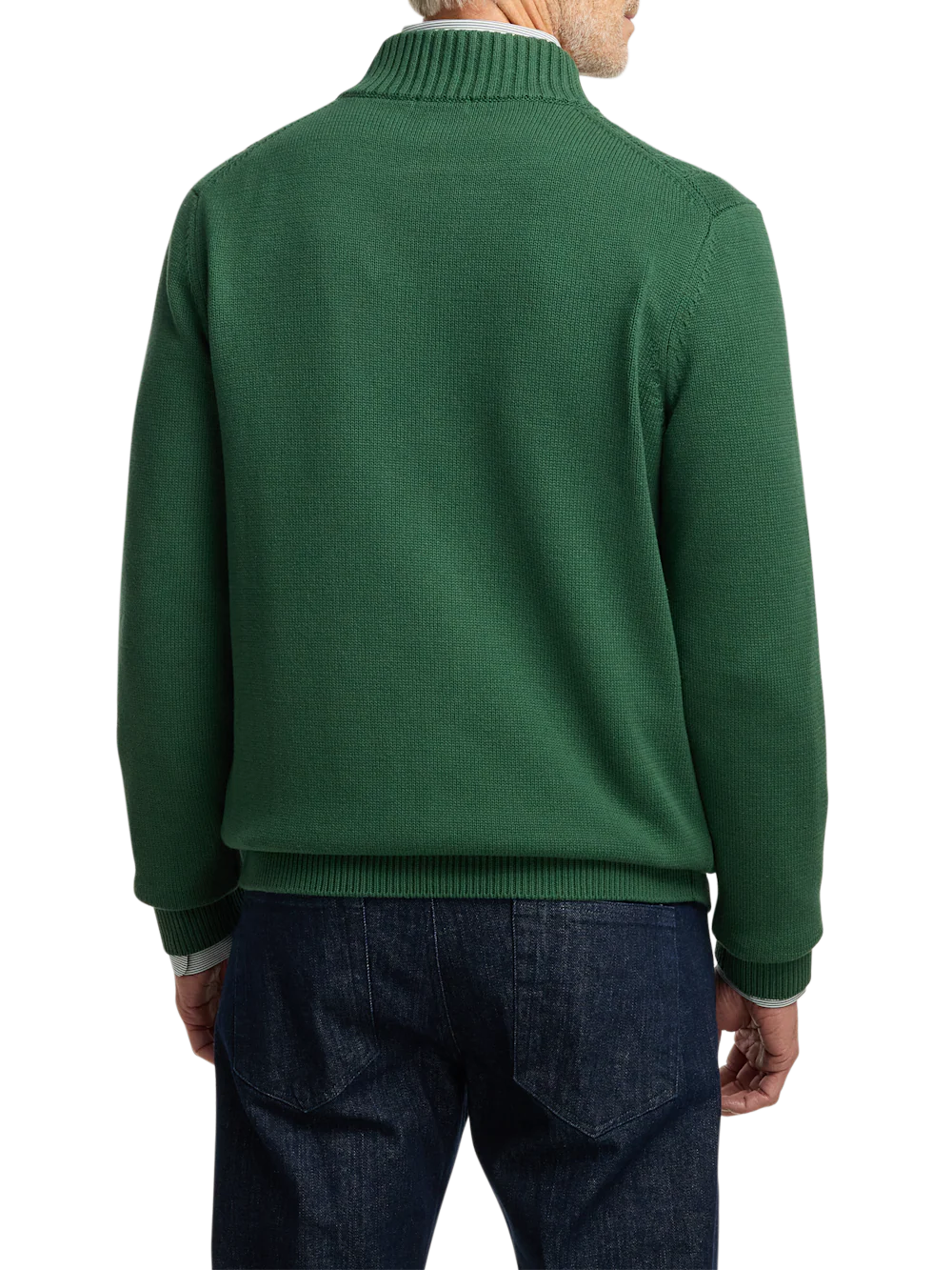 Cotton Cable Full Zip Mock Neck Sweater - Green - Image 5