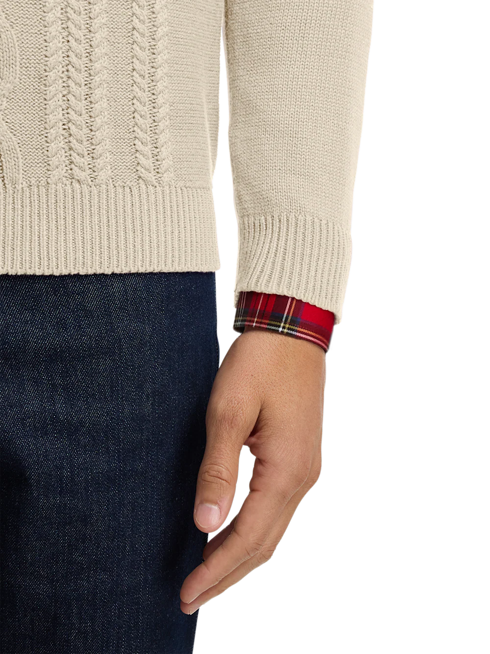 Cotton Cable Full Zip Mock Neck Sweater - Ivory - Image 4