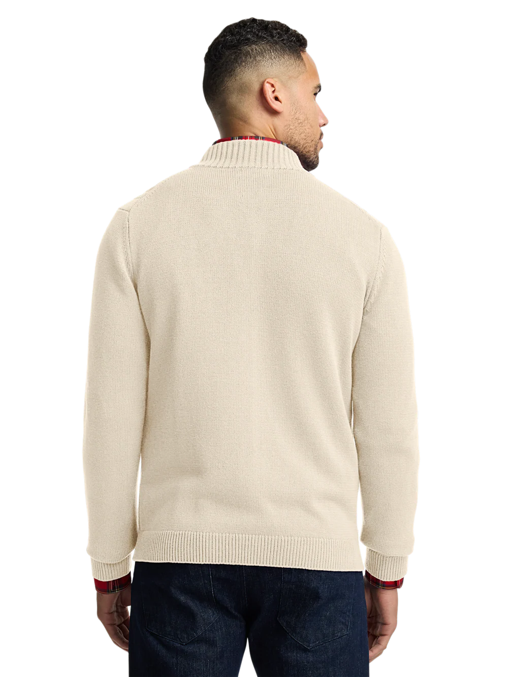 Cotton Cable Full Zip Mock Neck Sweater - Ivory - Image 5