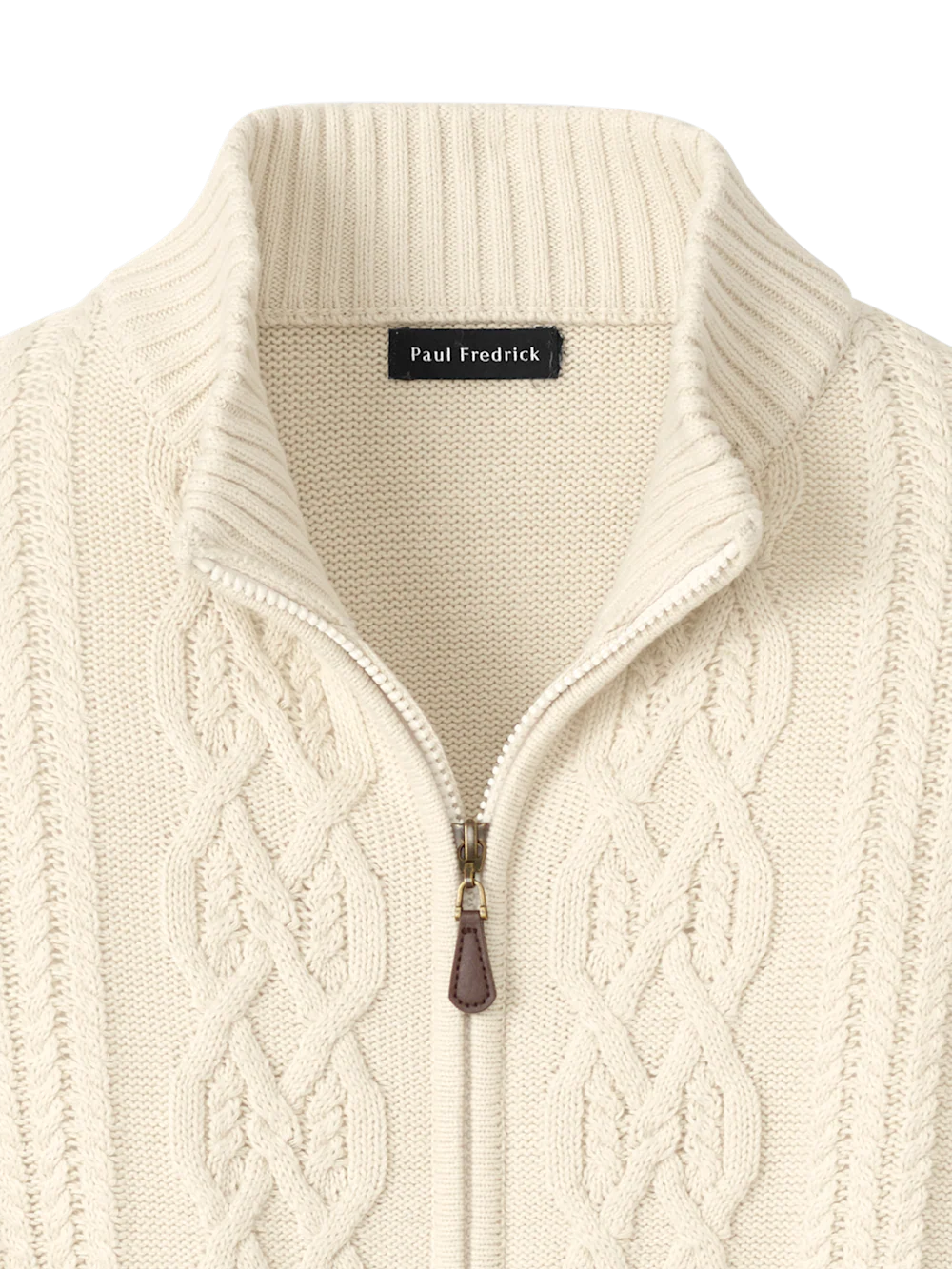 Cotton Cable Full Zip Mock Neck Sweater - Ivory - Image 6
