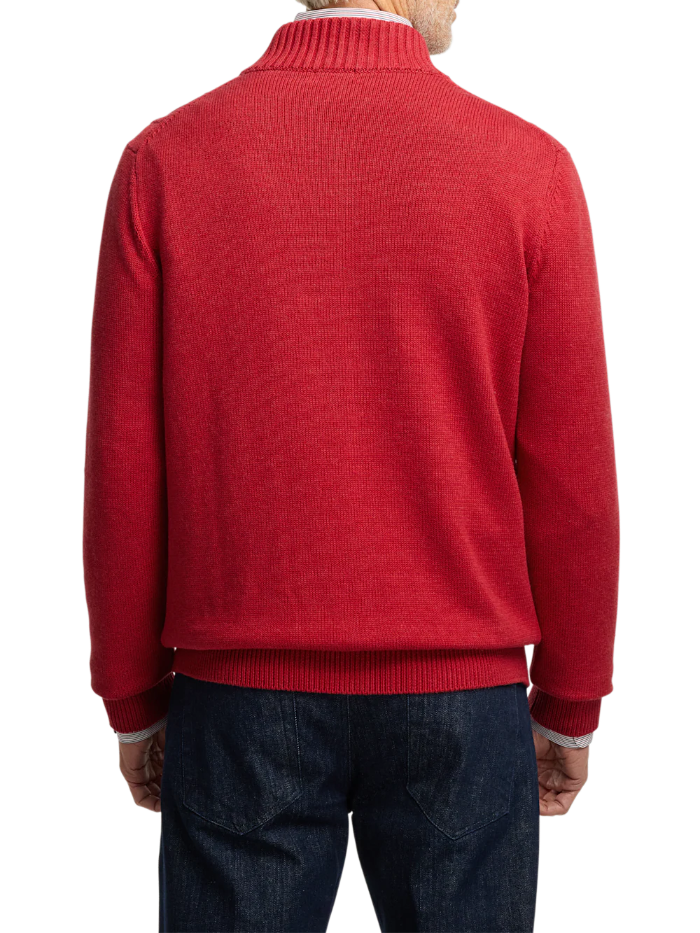 Cotton Cable Full Zip Mock Neck Sweater - Red - Image 5