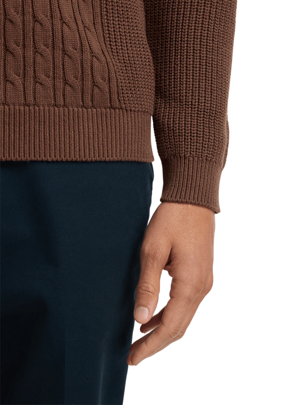 Cotton Cable V-neck Polo - Brown - Image 4